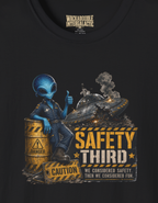 Safety Third T‑Shirt — Funny Alien Mechanic Graphic Tee