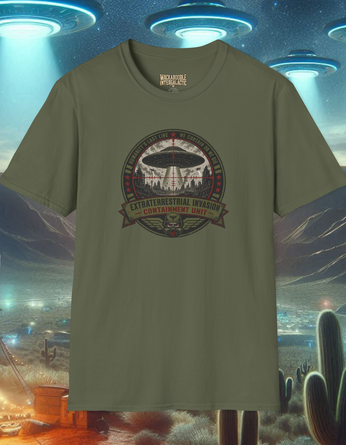 T-Shirt — 'Extraterrestrial Invasion Containment Unit' Vintage UFO Graphic