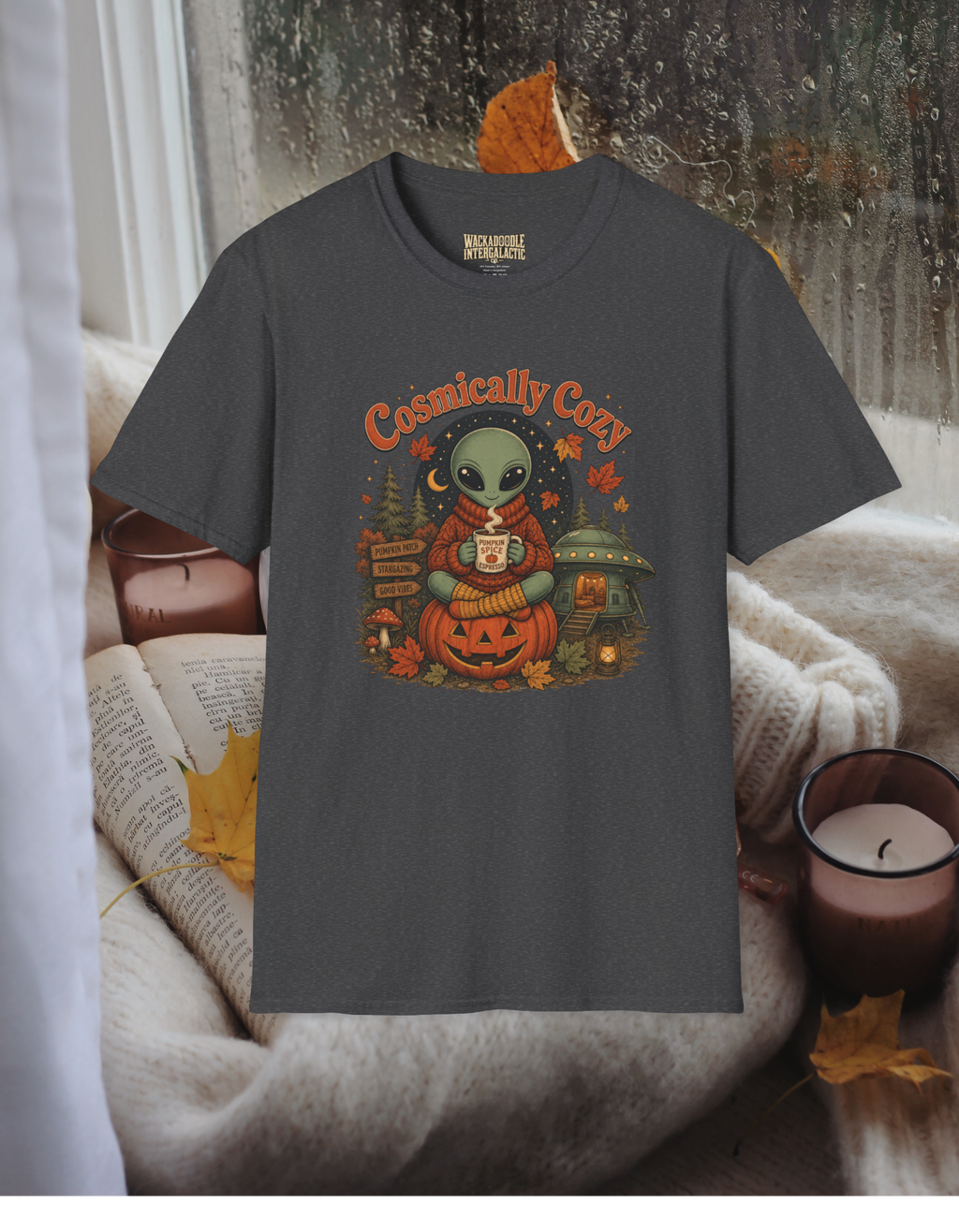 Cosmically Cozy Alien T-Shirt — Cute Halloween Fall Graphic Tee