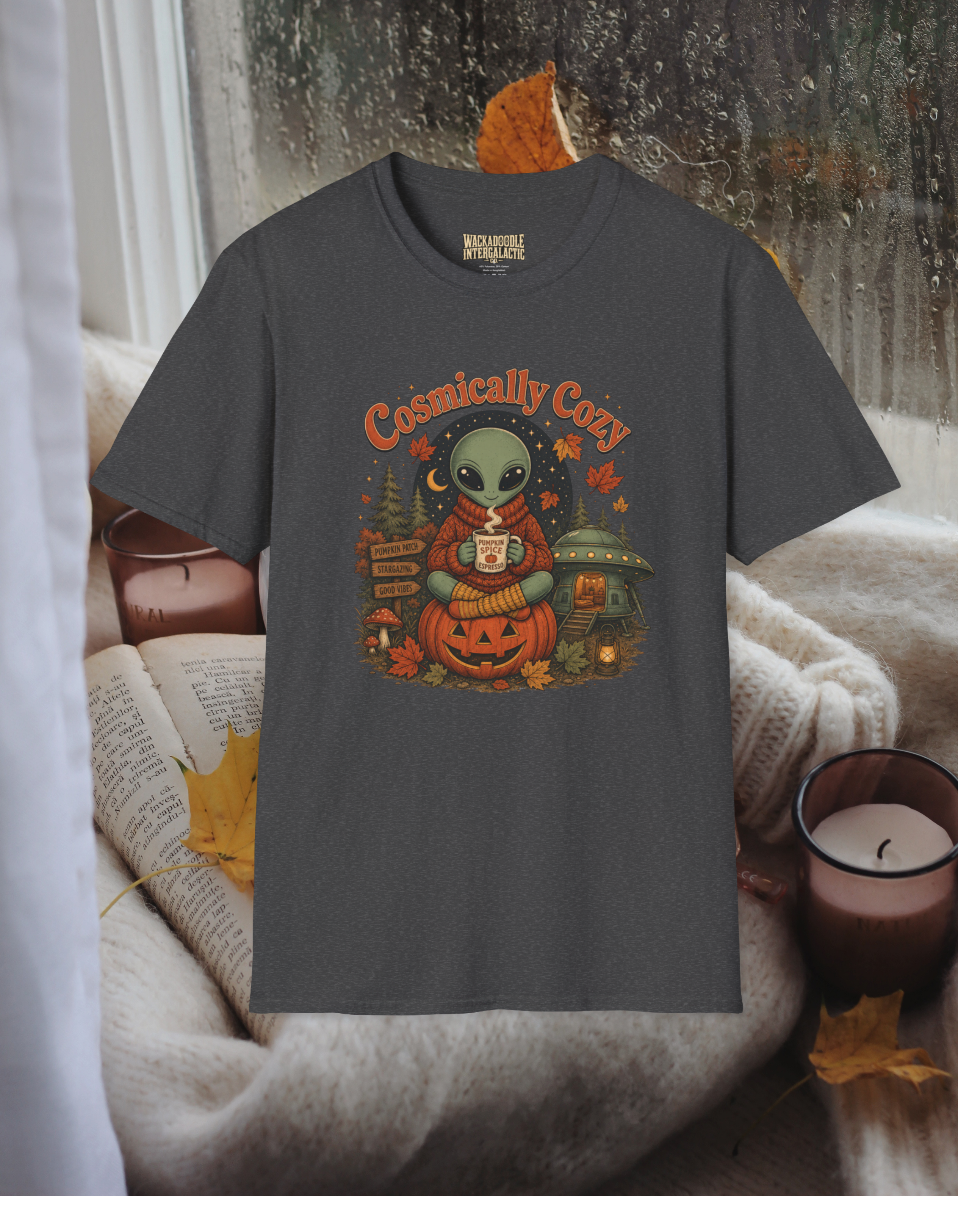 Cosmically Cozy Alien T-Shirt — Cute Halloween Fall Graphic Tee