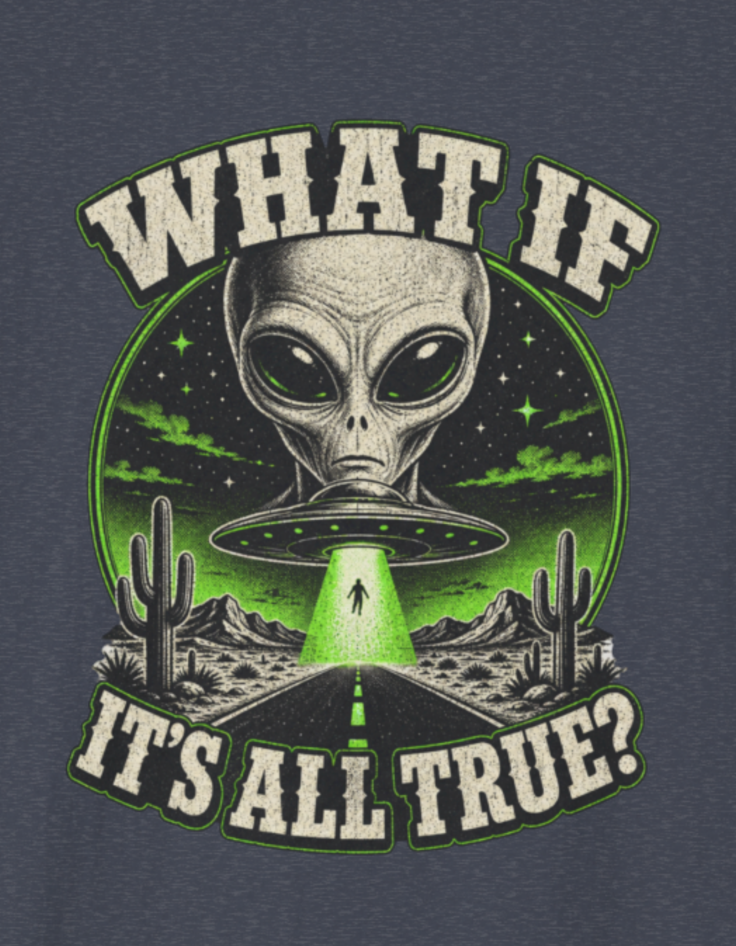 Alien Graphic T-Shirt — "What If It’s All True?" UFO Abduction Design