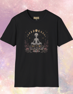 Alien Meditation Moon Phases T-Shirt — Cosmic Spiritual Yoga Tee