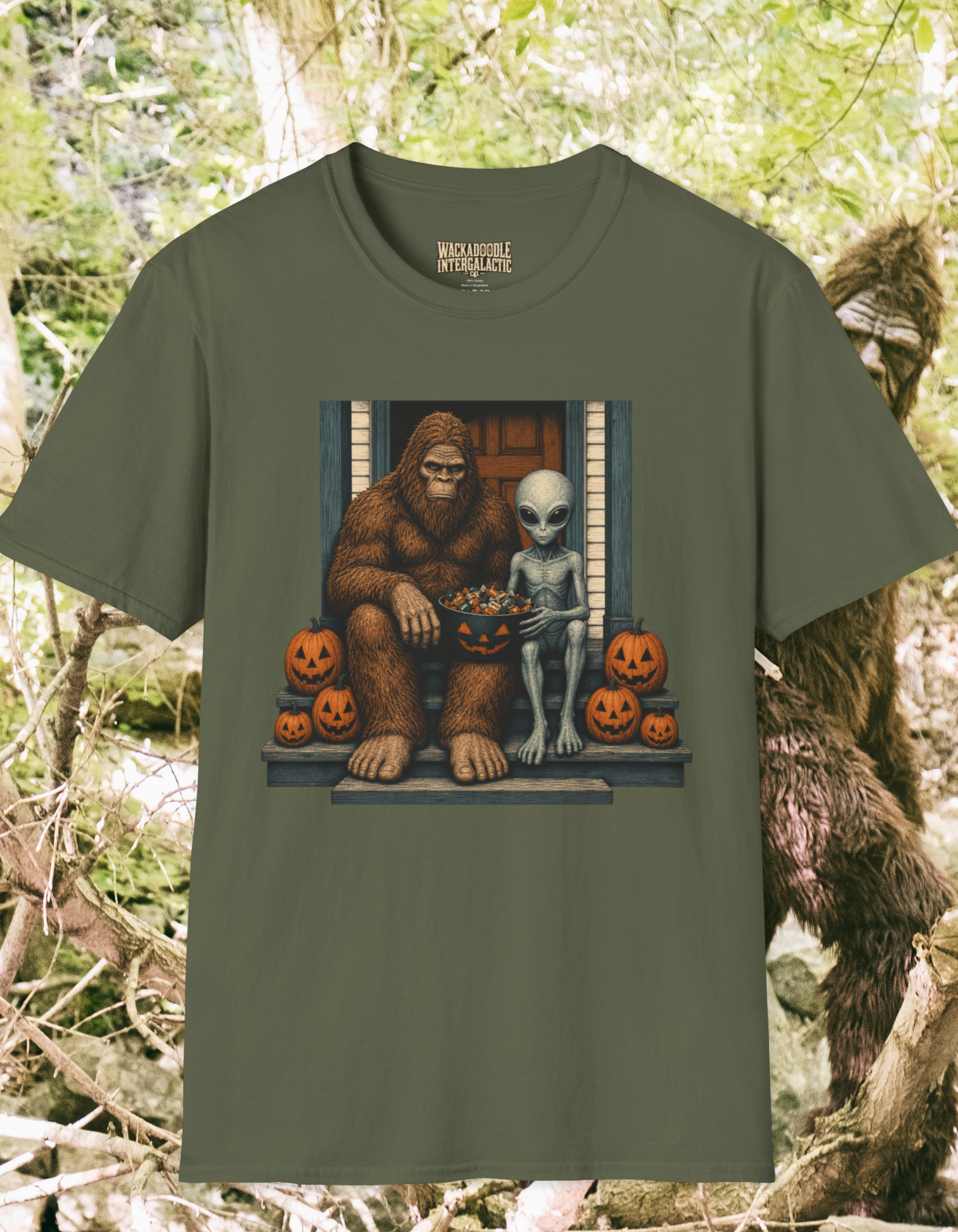 Halloween Sasquatch & Alien T-Shirt — Cute Spooky Trick‑Or‑Treat Tee