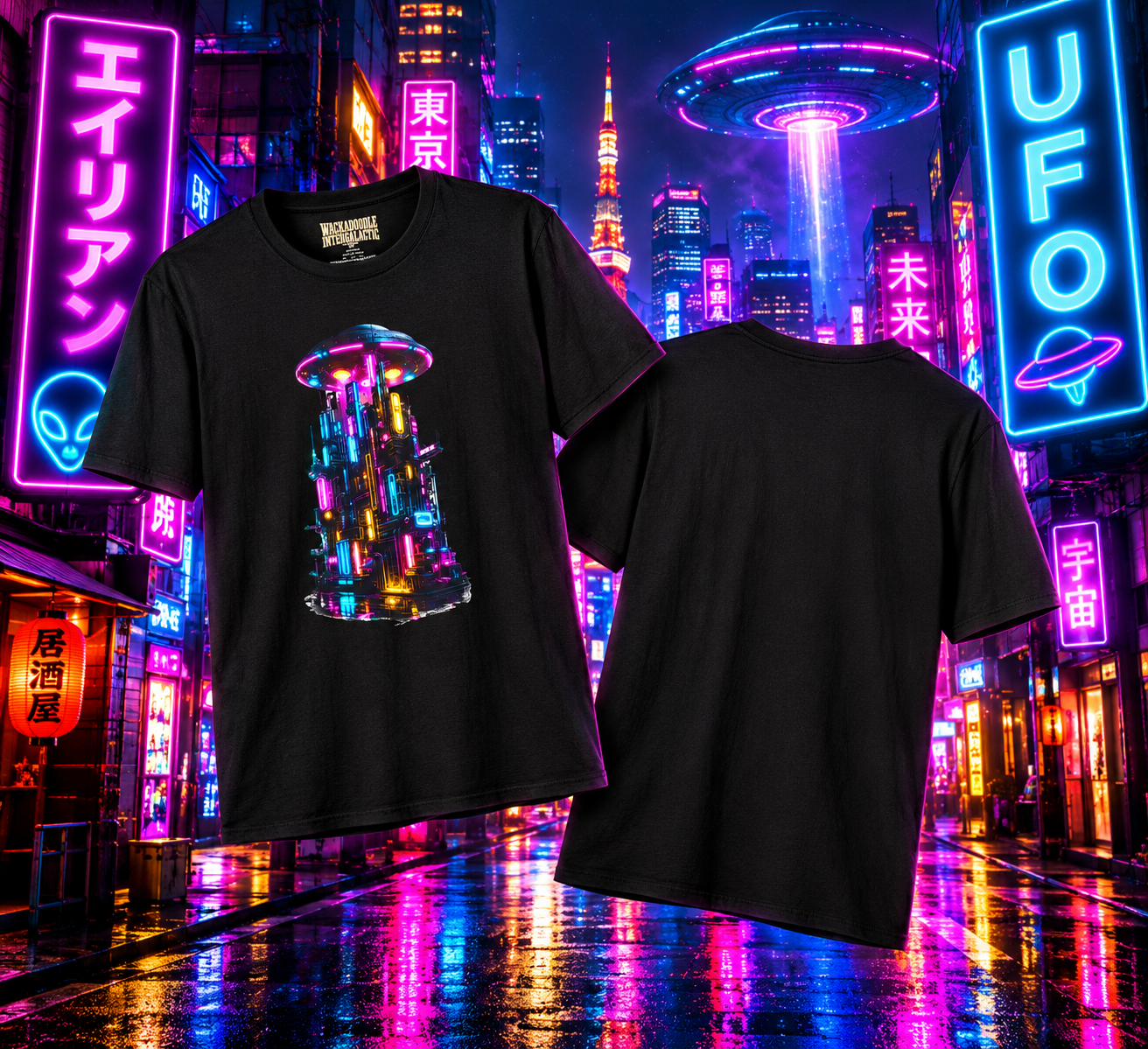 Neon UFO T-Shirt — Retro Sci‑Fi Alien Abduction Graphic Tee