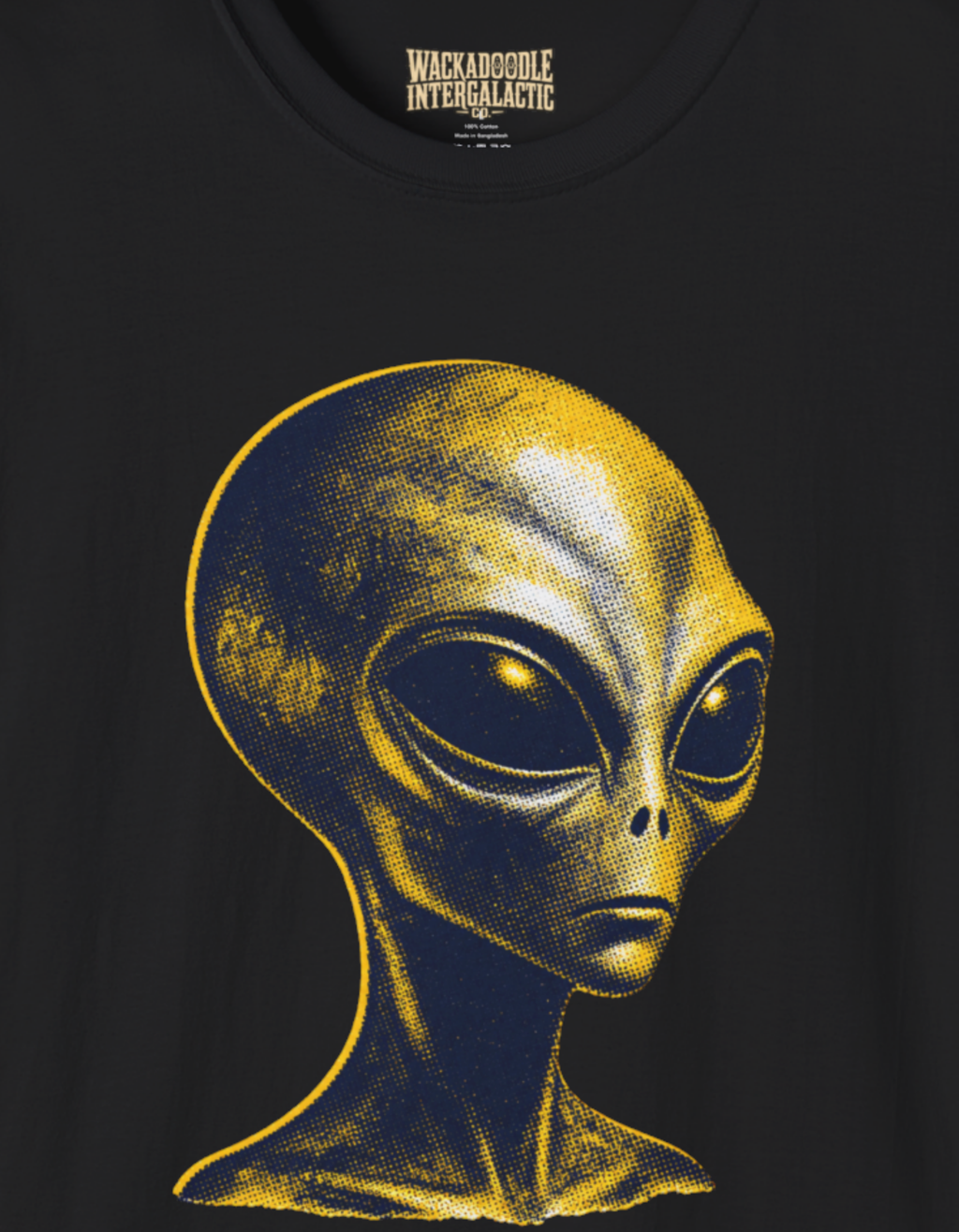 Alien Portrait T-Shirt — Retro Gold Extraterrestrial Graphic Tee
