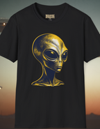 Alien Portrait T-Shirt — Retro Gold Extraterrestrial Graphic Tee