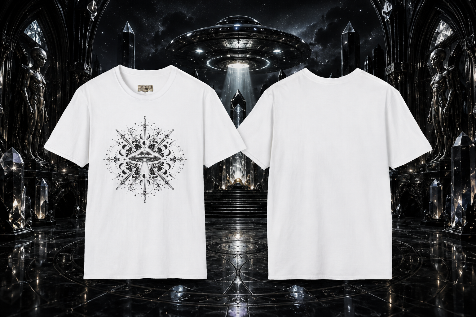 Mystic UFO Mandala T-Shirt — Alien Abduction Celestial Design