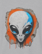 Alien Head Graphic T-Shirt — Retro Orange & Blue UFO Art