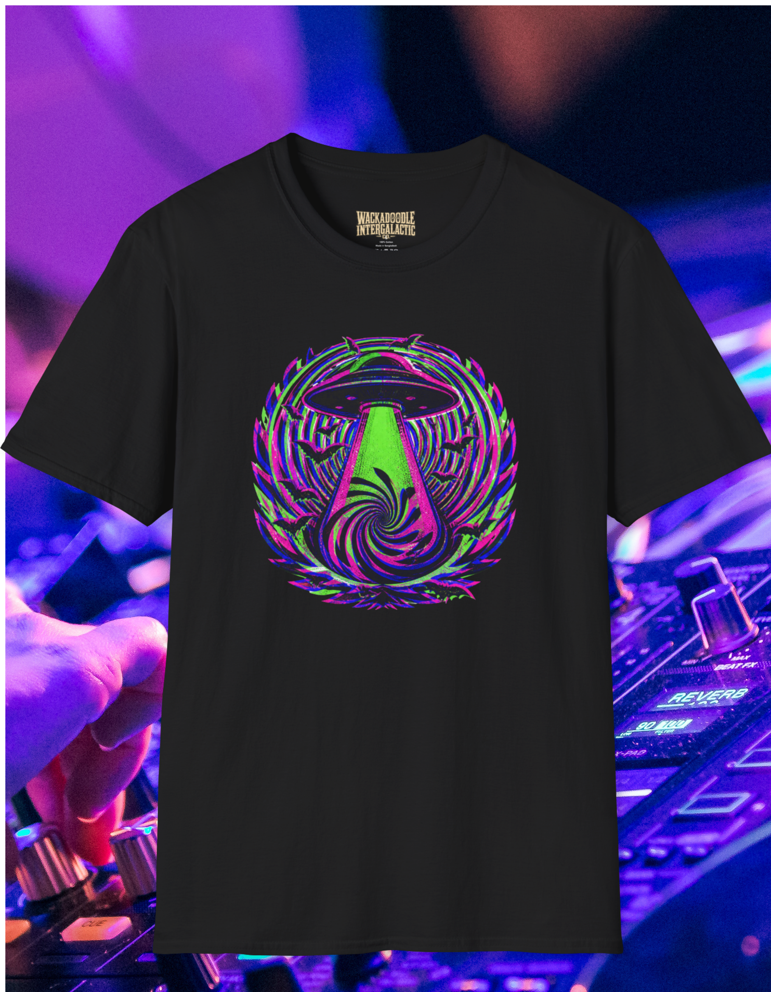 Psychedelic Alien Abduction T-Shirt — Neon Trippy UFO Design