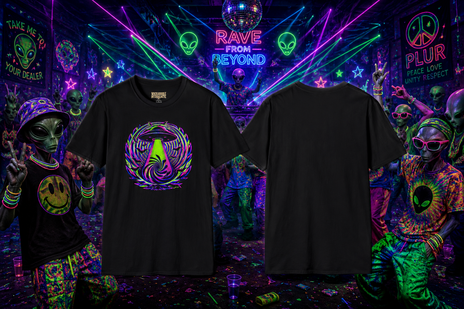 Psychedelic Alien Abduction T-Shirt — Neon Trippy UFO Design