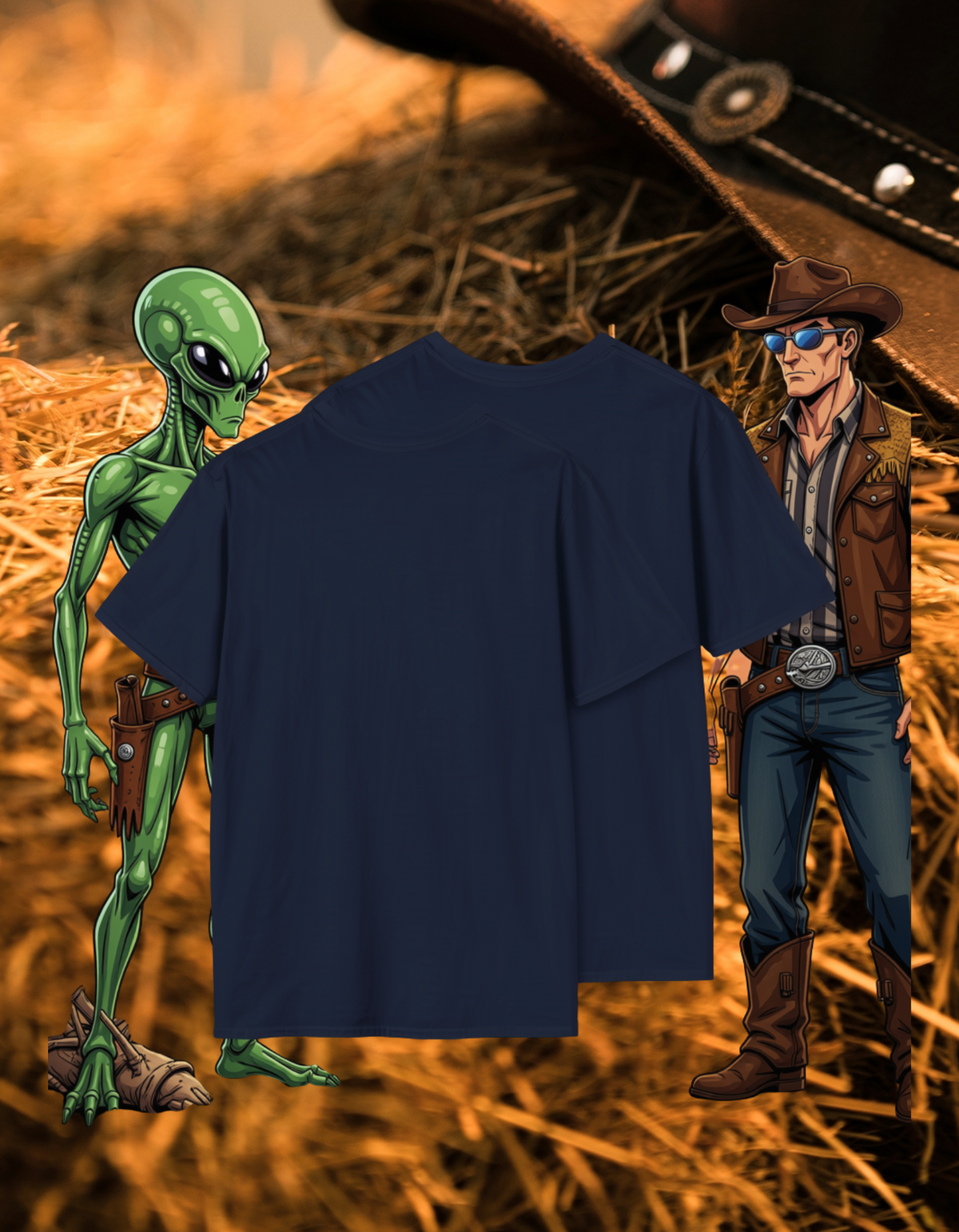 Alien Encounter T-Shirt — Retro UFO Western Moon Graphic Tee