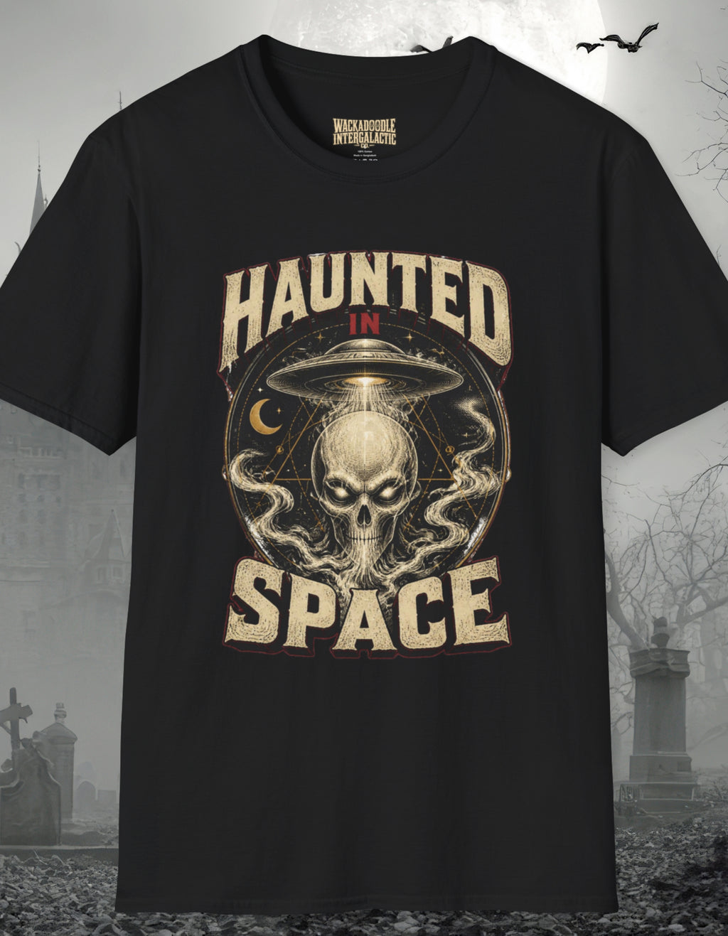 Haunted in Space T-Shirt — Vintage Alien Skull UFO Tee