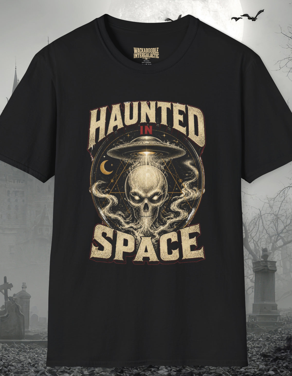 Haunted in Space T-Shirt — Vintage Alien Skull UFO Tee