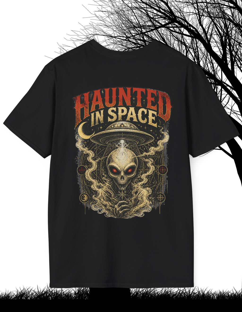 Haunted in Space T-Shirt — Vintage Alien Skull UFO Tee