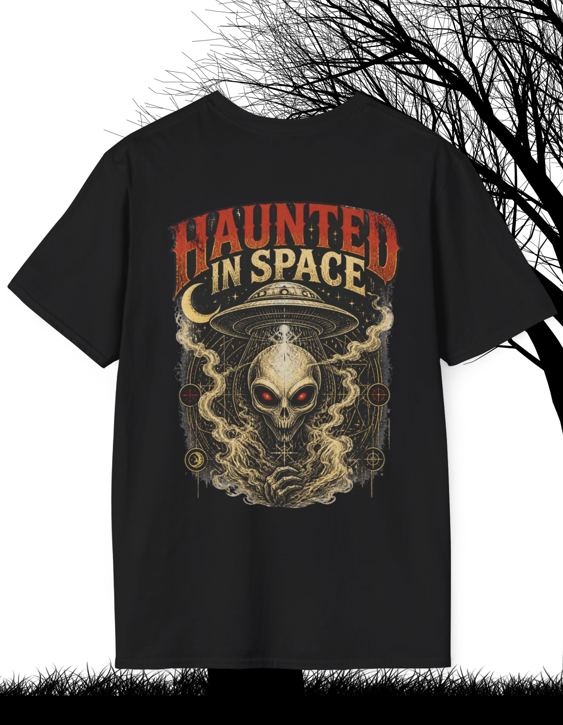 Haunted in Space T-Shirt — Vintage Alien Skull UFO Tee