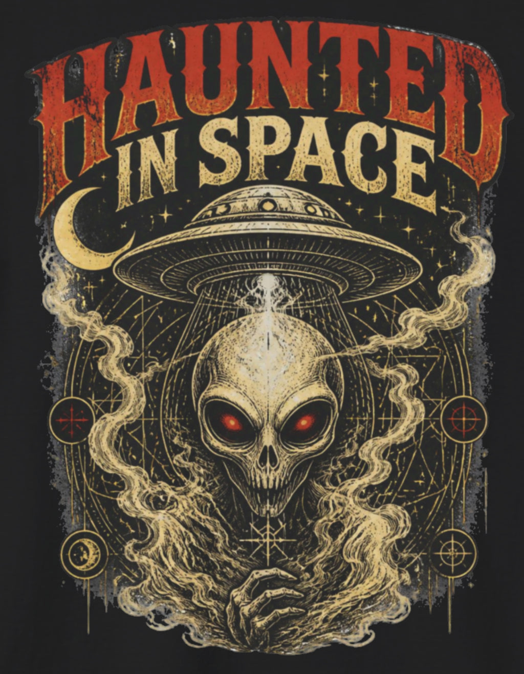 Haunted in Space T-Shirt — Vintage Alien Skull UFO Tee