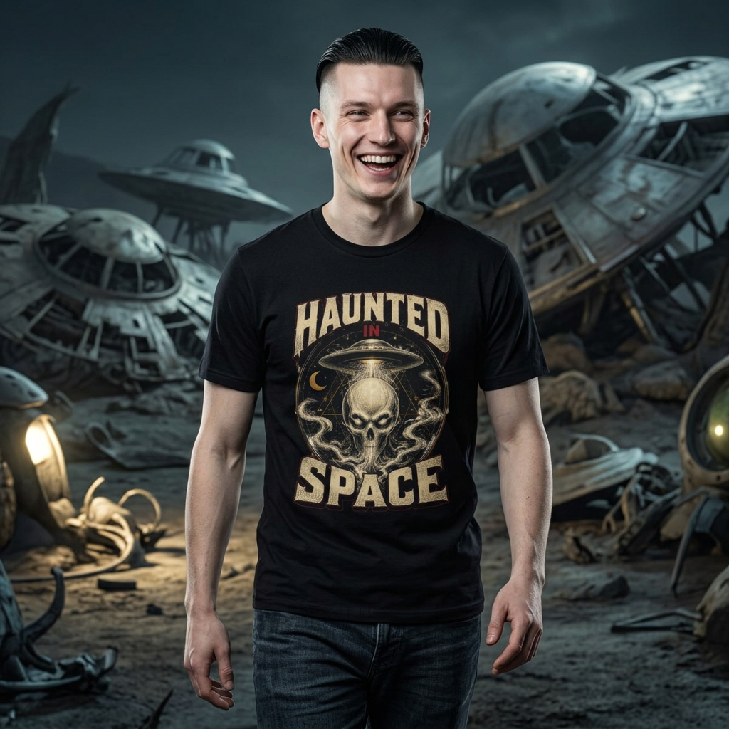 Haunted in Space T-Shirt — Vintage Alien Skull UFO Tee