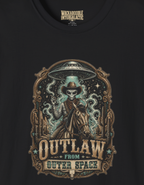 Outlaw Skeleton Cowboy T-Shirt — Western Gothic Tee with 'Outlaw' Emblem