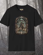 Outlaw Skeleton Cowboy T-Shirt — Western Gothic Tee with 'Outlaw' Emblem