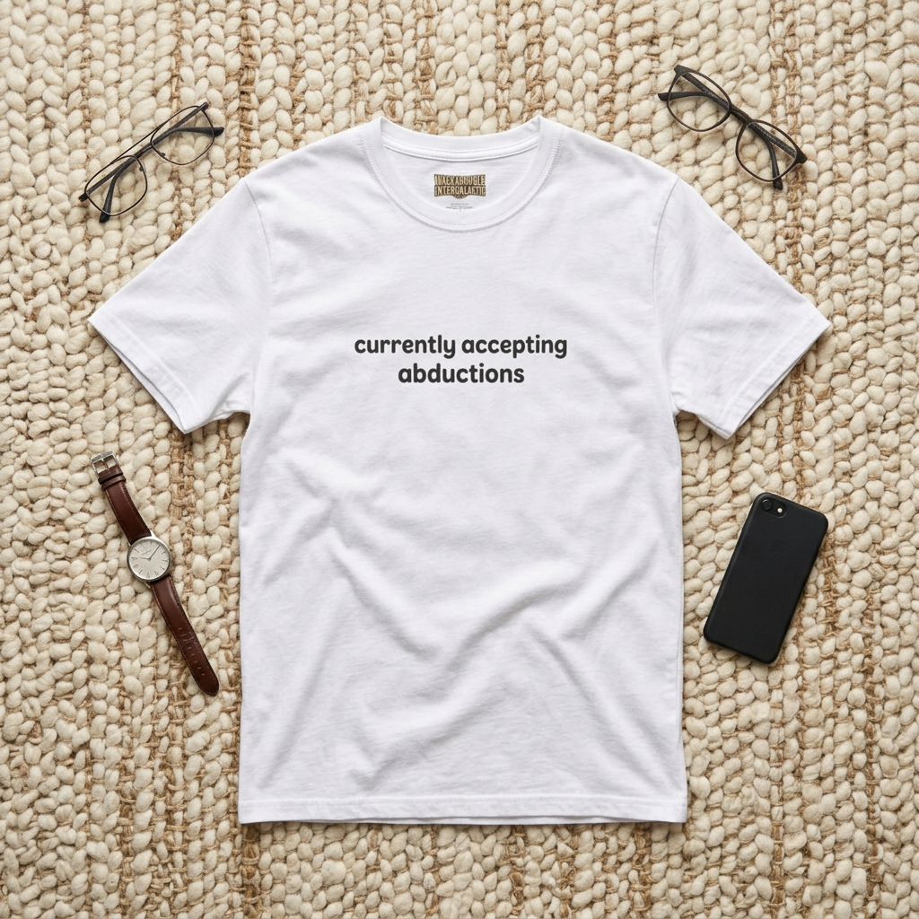 T-Shirt — "currently accepting abductions" Minimal Funny Graphic Tee