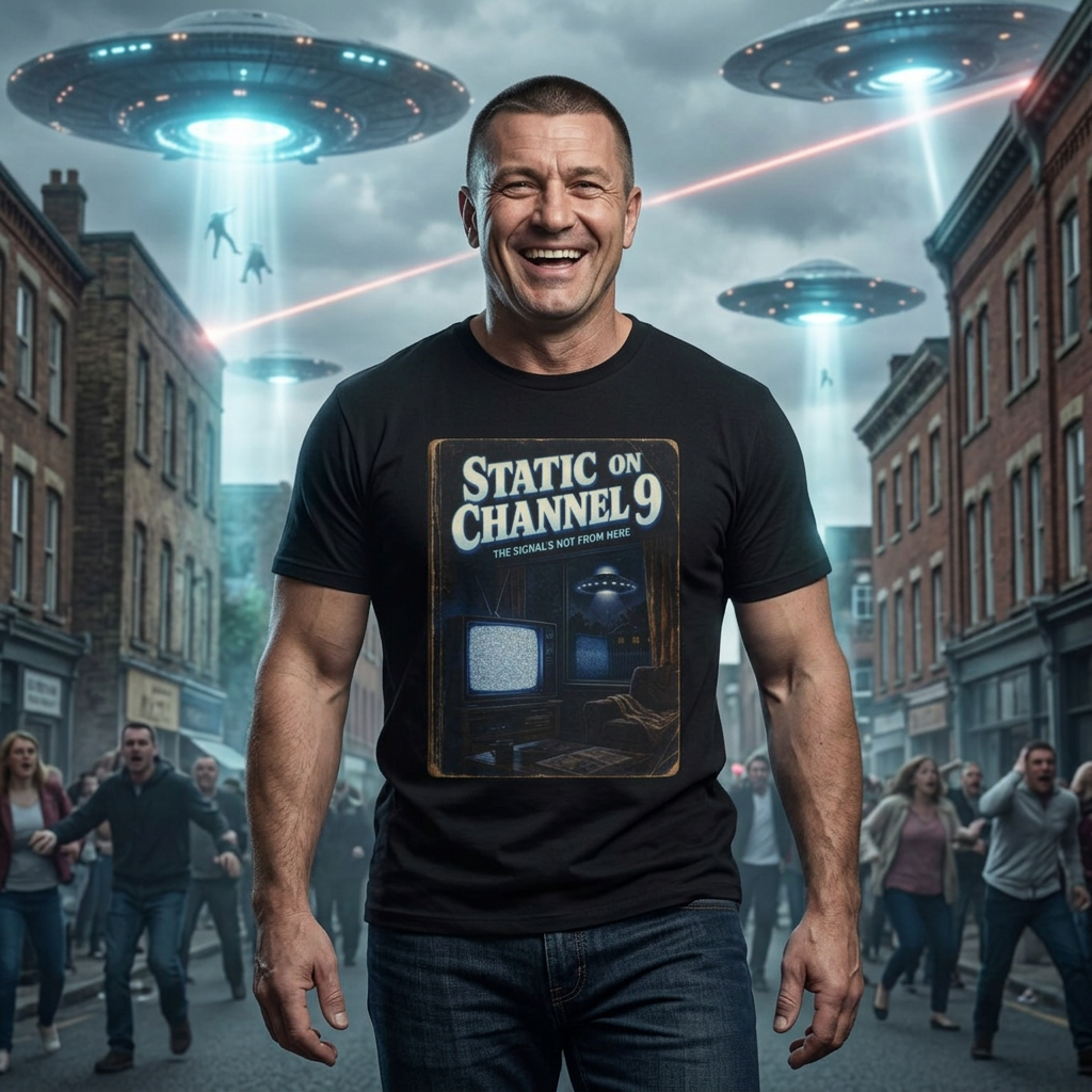 Channel 9 Static T-Shirt — Retro UFO Signal Graphic Tee