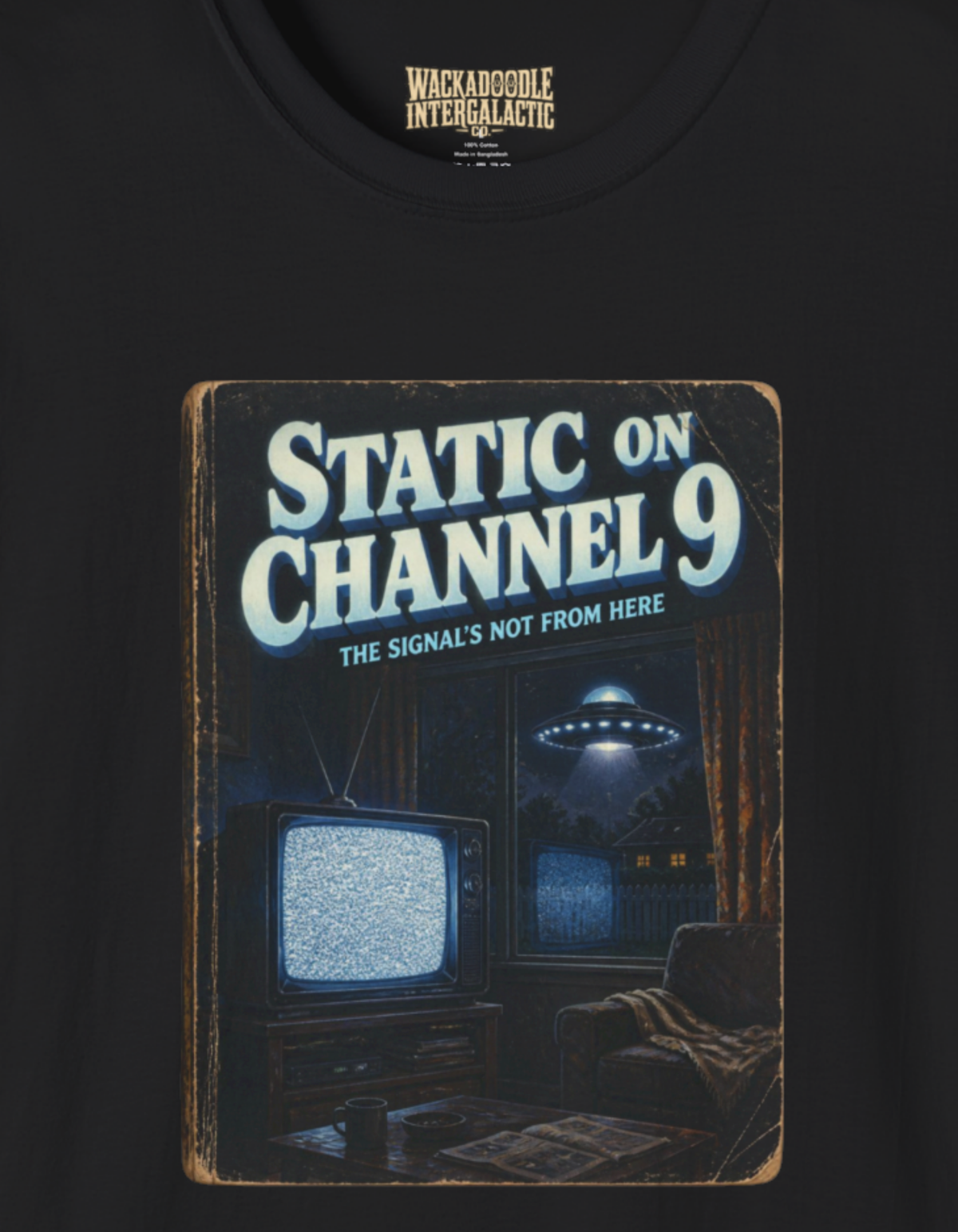 Channel 9 Static T-Shirt — Retro UFO Signal Graphic Tee