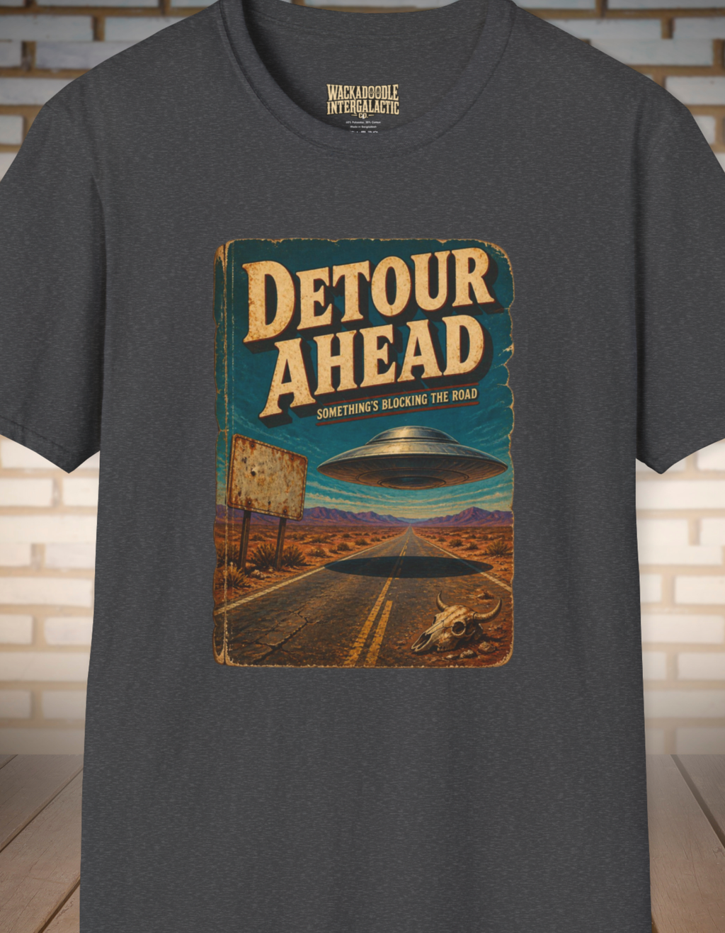Detour Ahead Graphic T-Shirt — Vintage UFO Road Trip Design