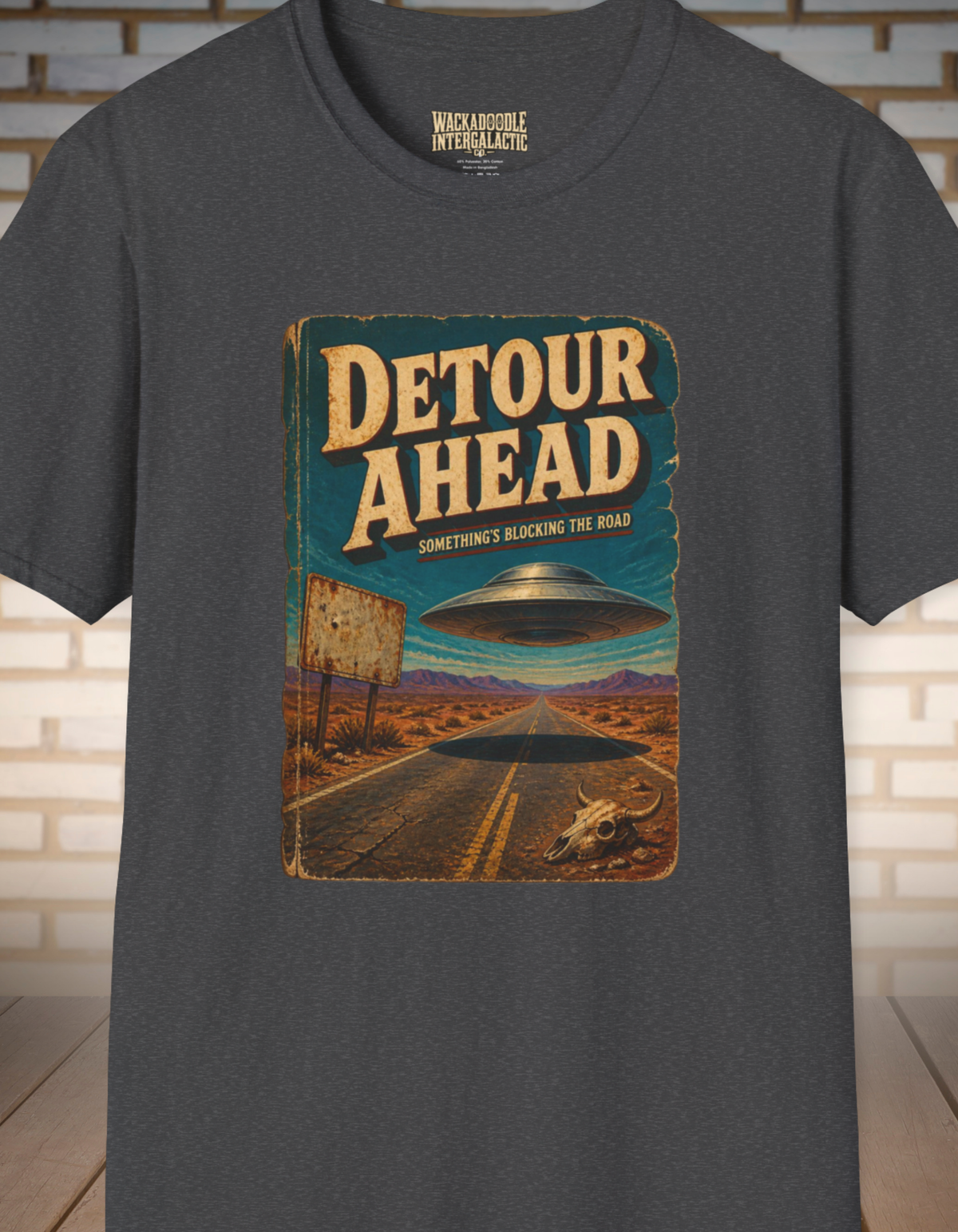 Detour Ahead Graphic T-Shirt — Vintage UFO Road Trip Design