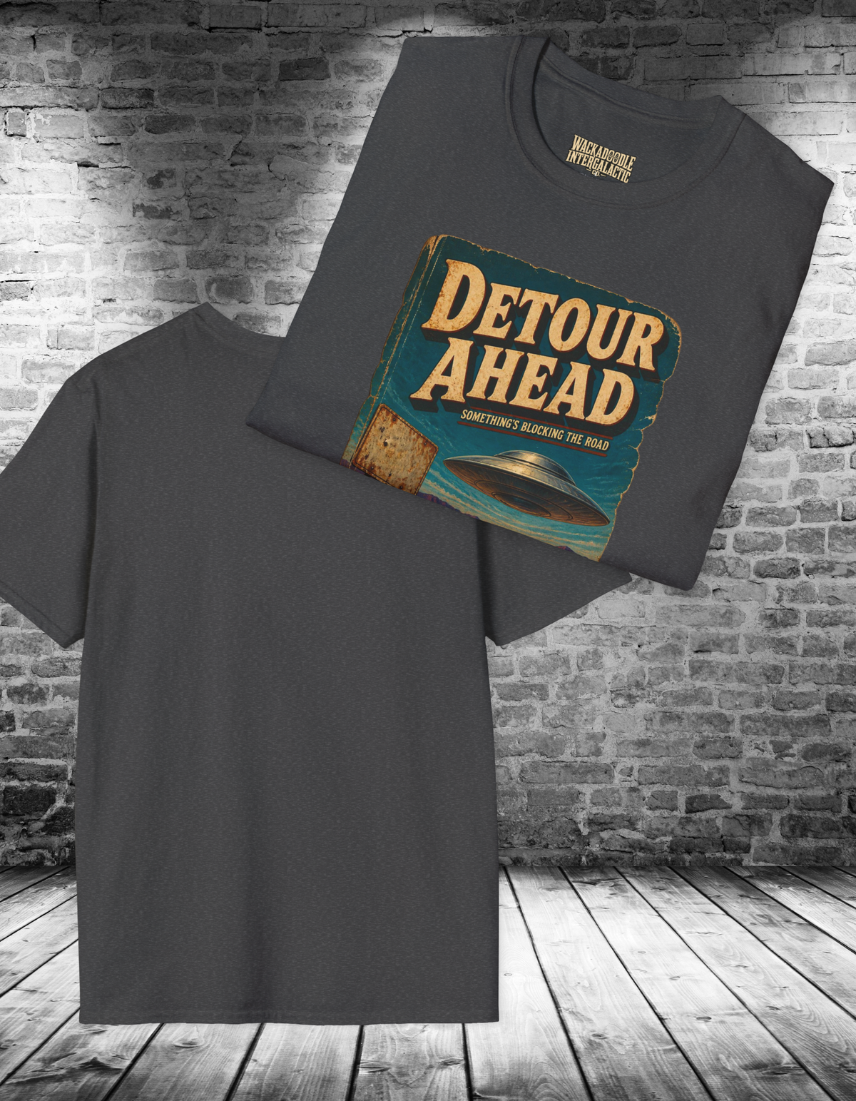 Detour Ahead Graphic T-Shirt — Vintage UFO Road Trip Design