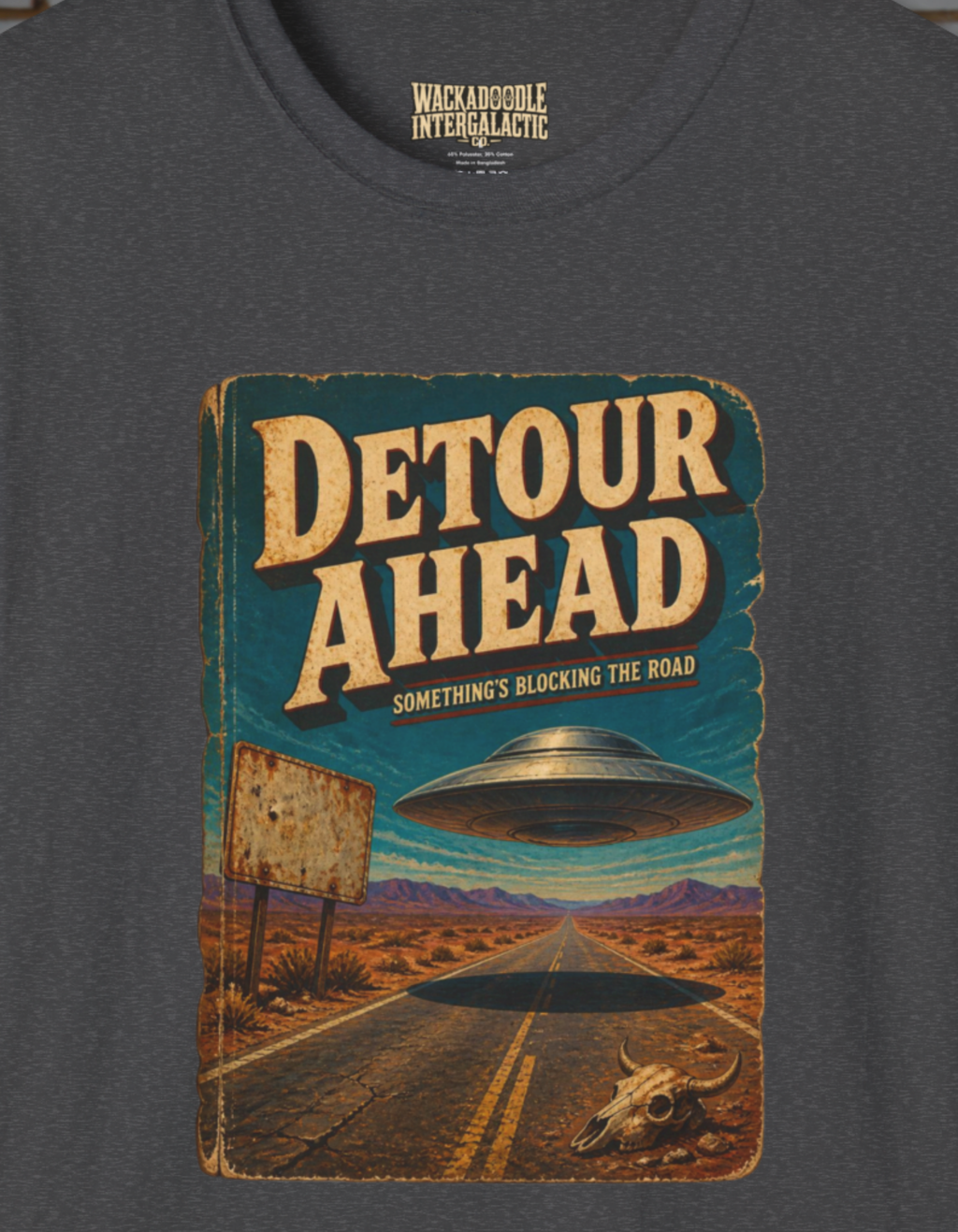 Detour Ahead Graphic T-Shirt — Vintage UFO Road Trip Design
