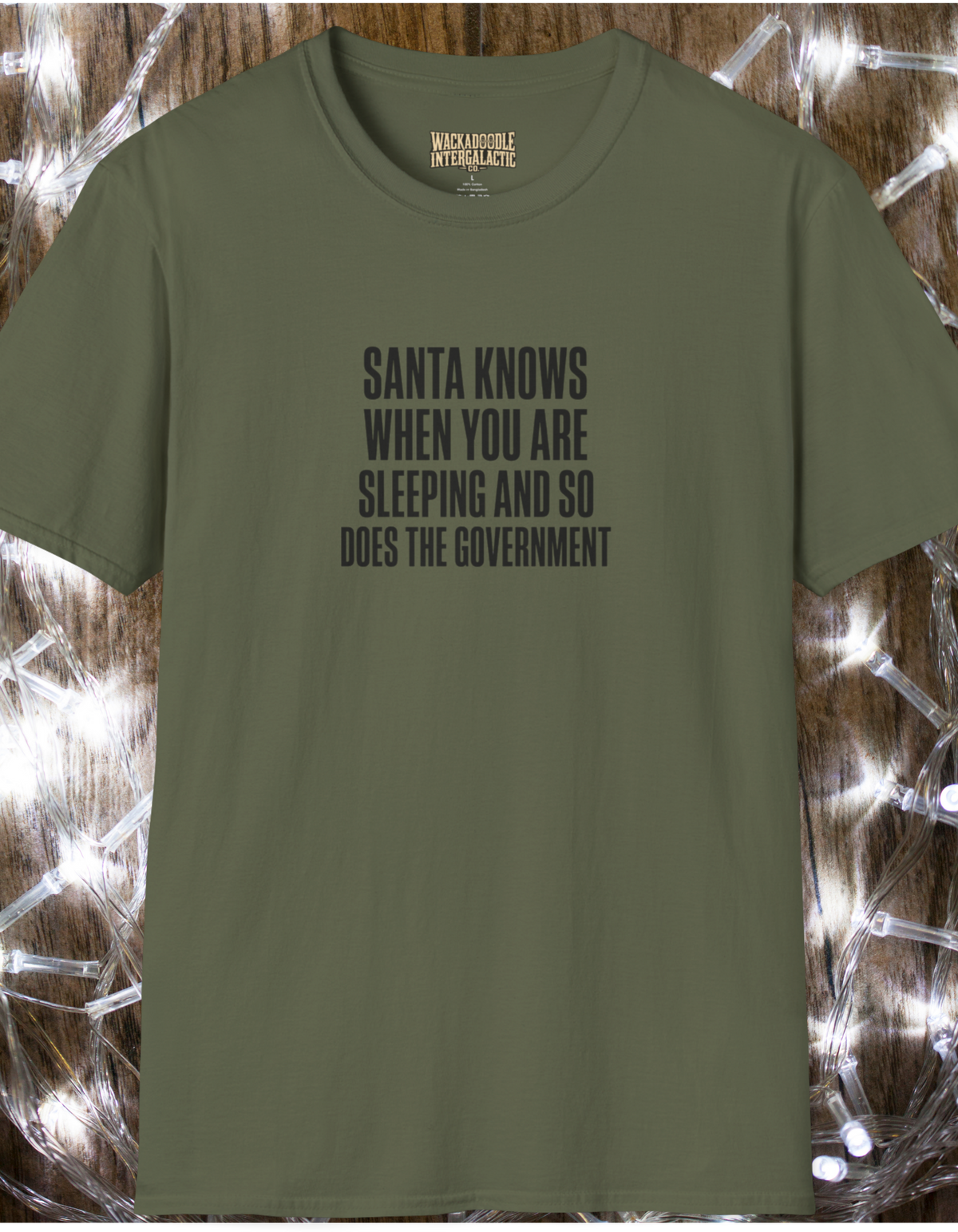 Funny Holiday T‑Shirt — “Santa Knows When You Are Sleeping and So Does the Government”