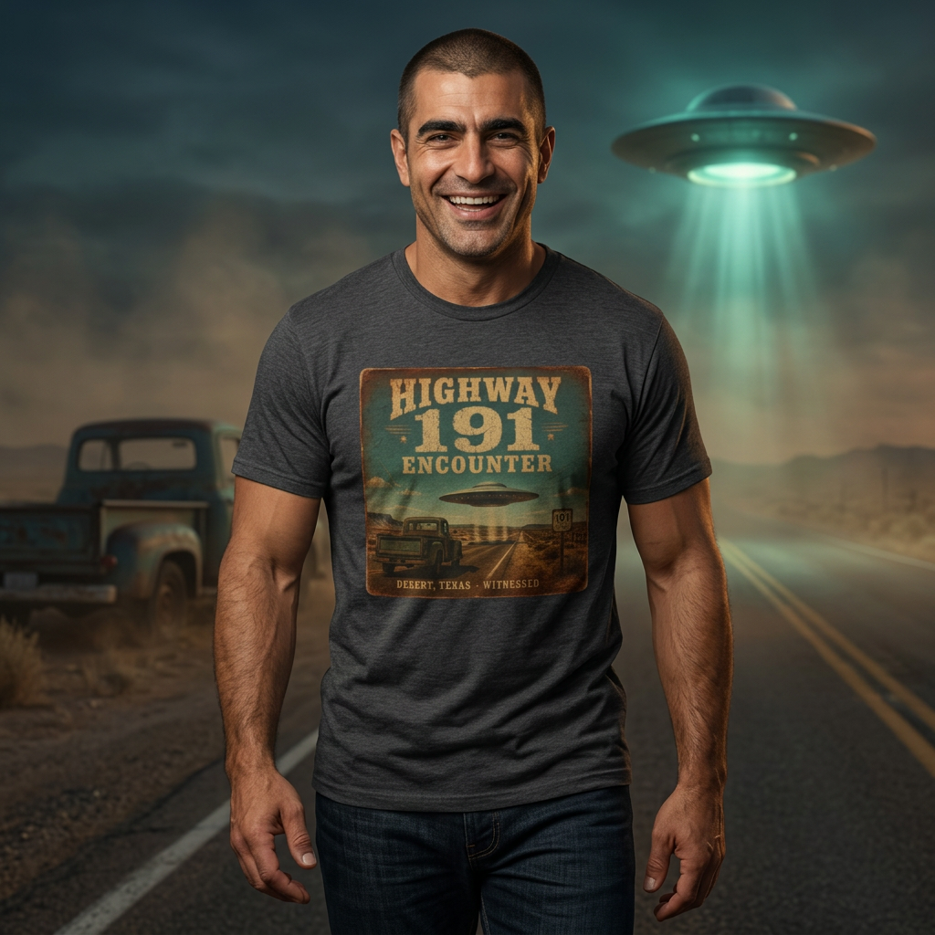 Highway 191 Encounter T‑Shirt — Vintage UFO Road Trip Graphic Tee