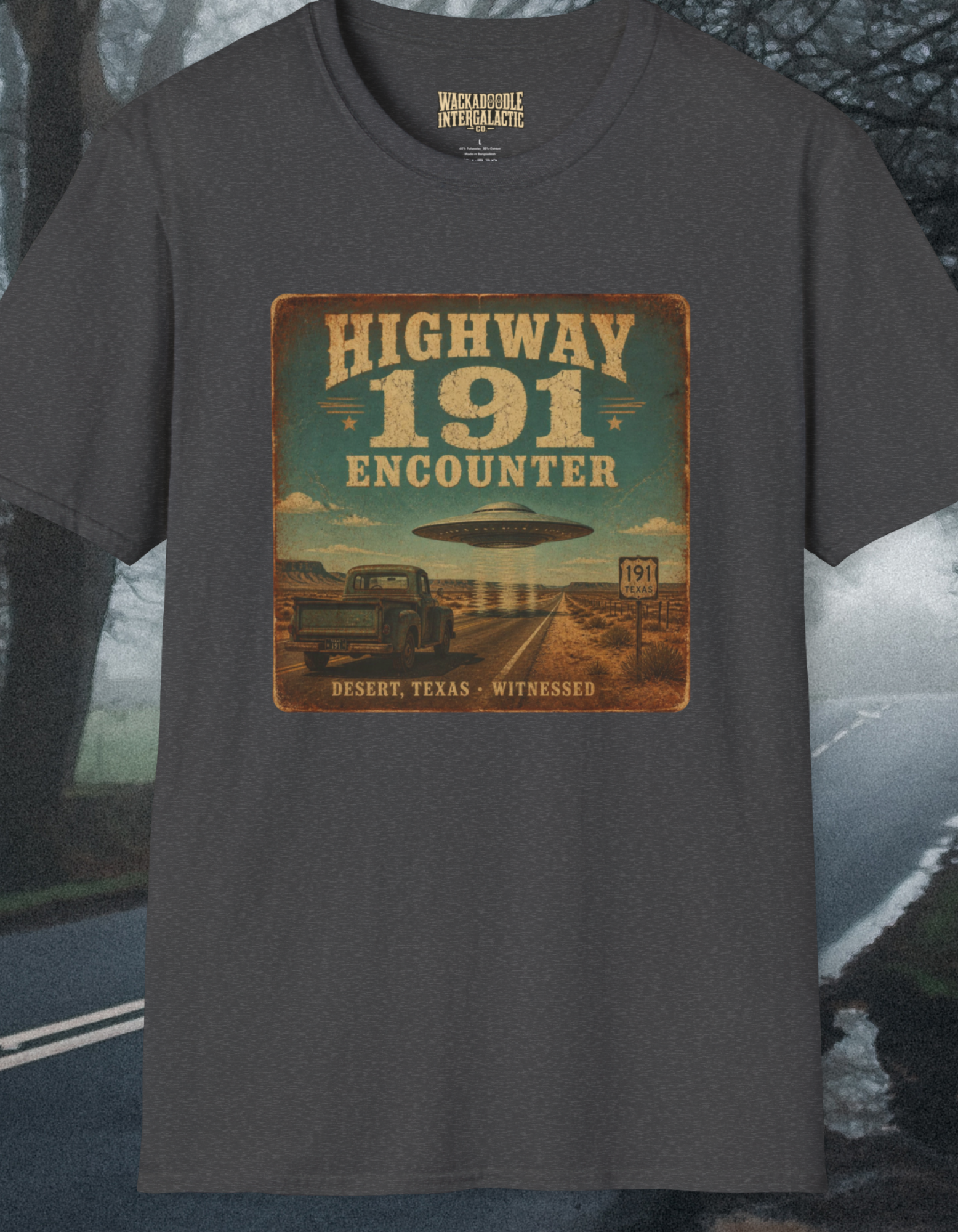 Highway 191 Encounter T‑Shirt — Vintage UFO Road Trip Graphic Tee