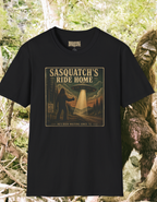 Sasquatch’s Ride Home T‑Shirt — Retro UFO Bigfoot Graphic Tee