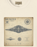 UFO Blueprint T-Shirt — 'Case File 51-B' Vintage Alien Disc Design