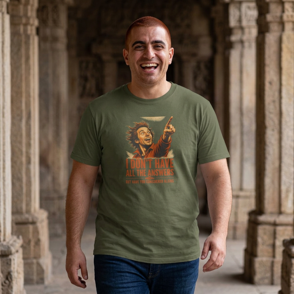 T-Shirt — 'I Don't Have All The Answers' Retro Pointing Portrait Graphic Tee