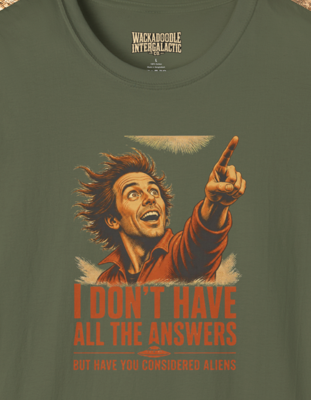 T-Shirt — 'I Don't Have All The Answers' Retro Pointing Portrait Graphic Tee