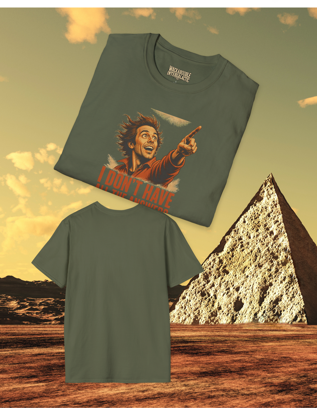 T-Shirt — 'I Don't Have All The Answers' Retro Pointing Portrait Graphic Tee