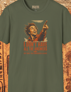 T-Shirt — 'I Don't Have All The Answers' Retro Pointing Portrait Graphic Tee
