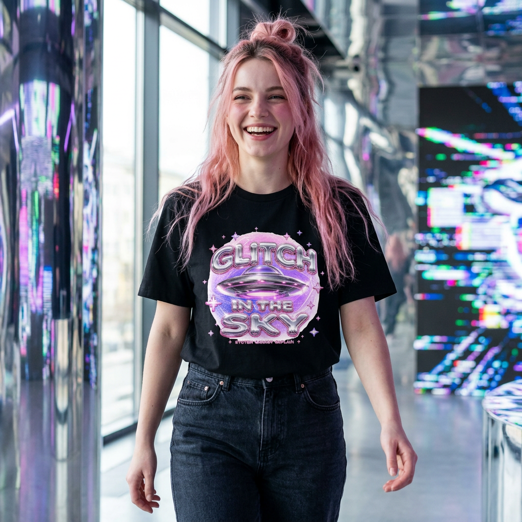 Glitch in the Sky T-Shirt — Retro UFO Vaporwave Graphic Tee