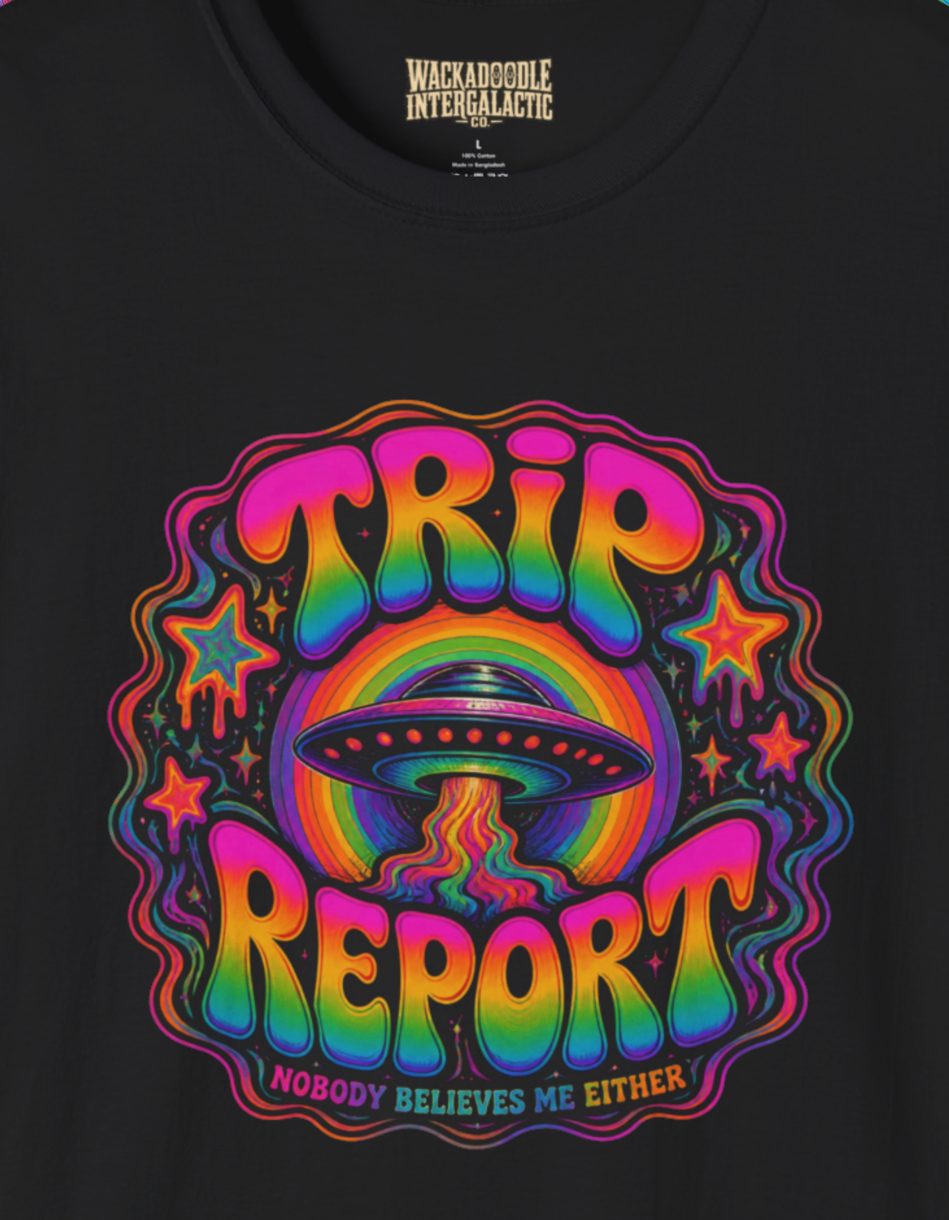 Trip Report Psychedelic T-Shirt — Rainbow Mushroom Retro Graphic Tee