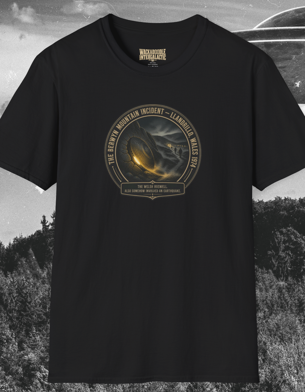T-Shirt — 'The Brewyn Mountain Incident' Retro Sci‑Fi Patch Tee