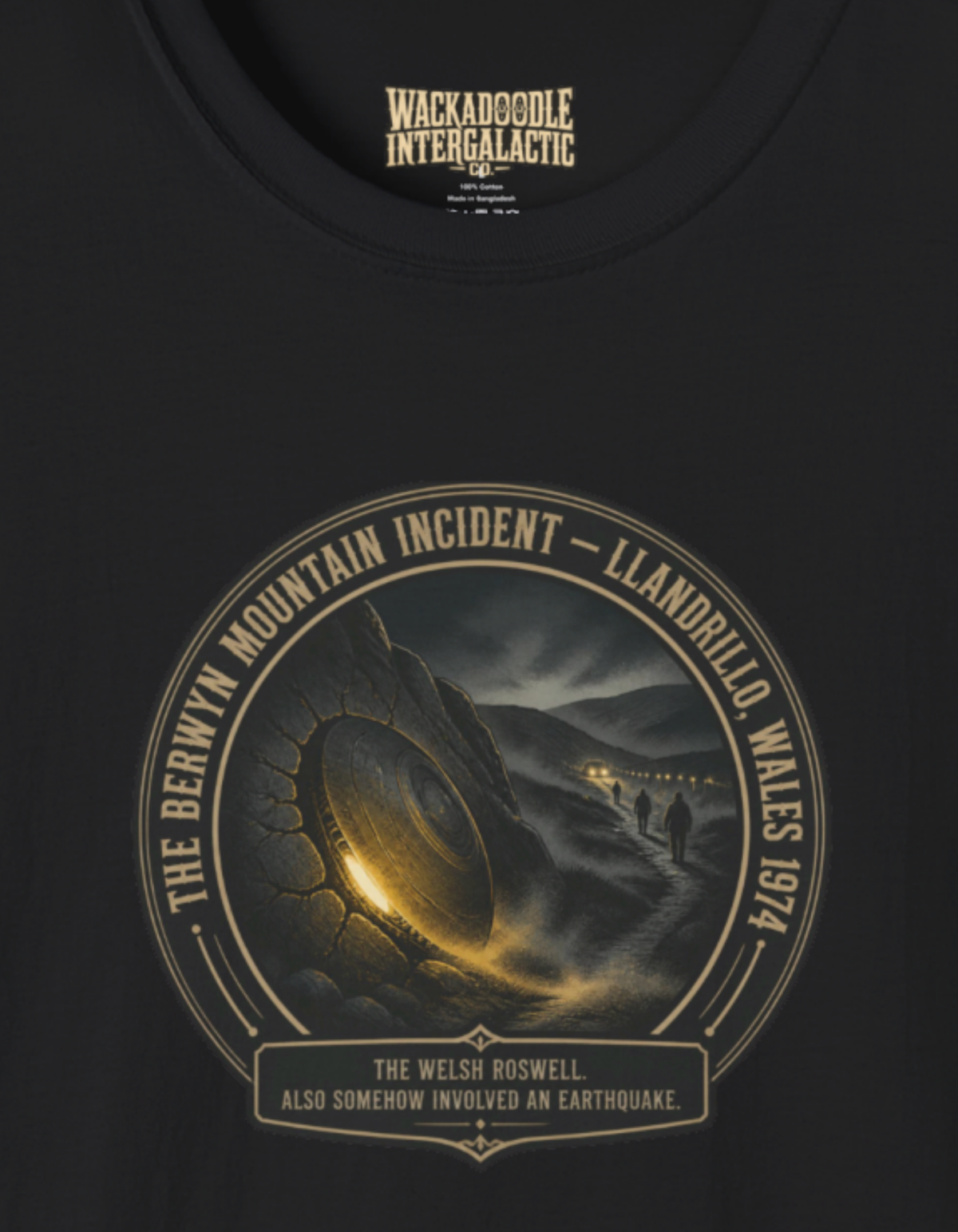 T-Shirt — 'The Brewyn Mountain Incident' Retro Sci‑Fi Patch Tee