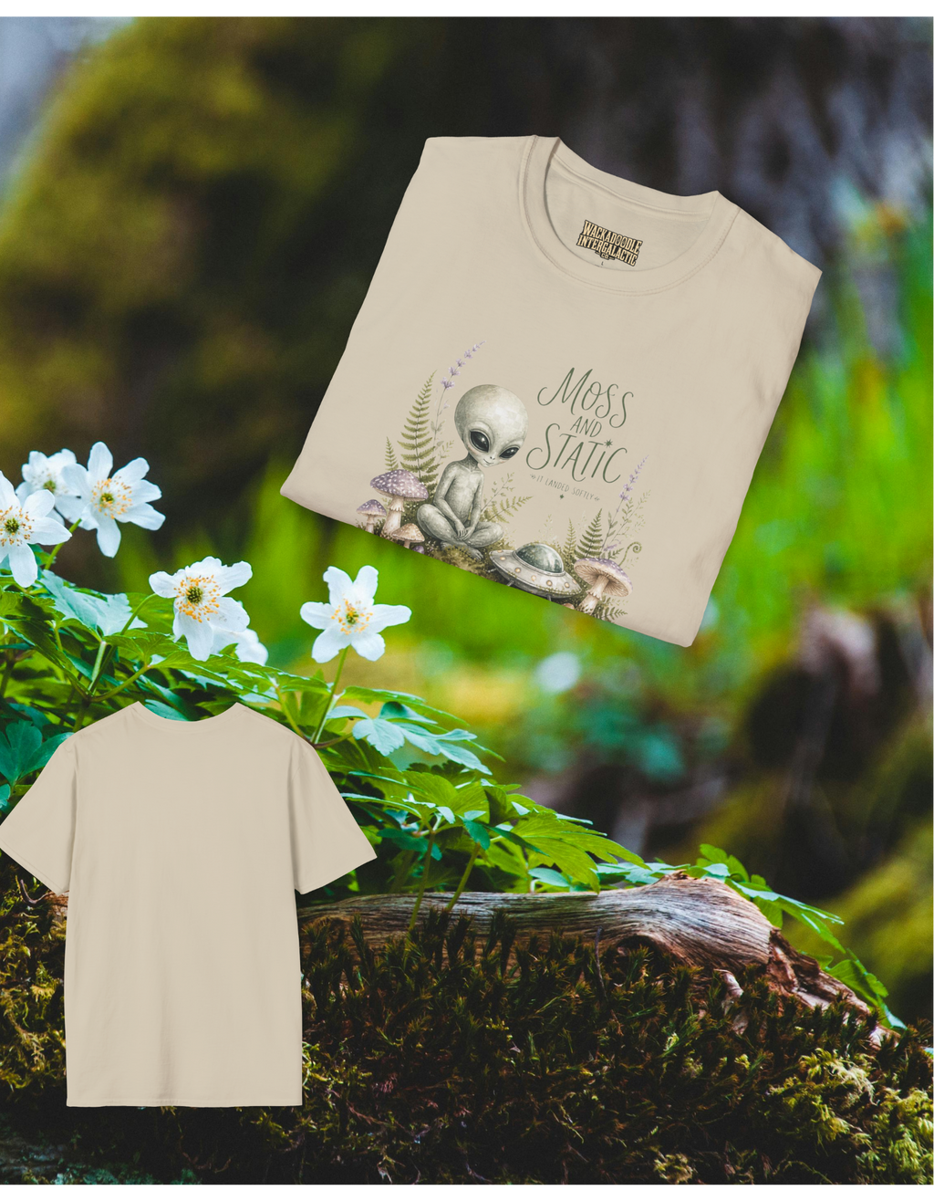 Alien Garden T-Shirt — "Moss and Static" Cute Alien Mushroom Tee