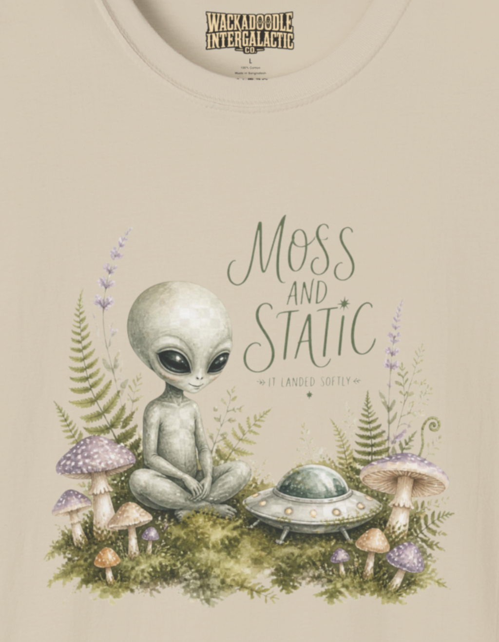 Alien Garden T-Shirt — "Moss and Static" Cute Alien Mushroom Tee