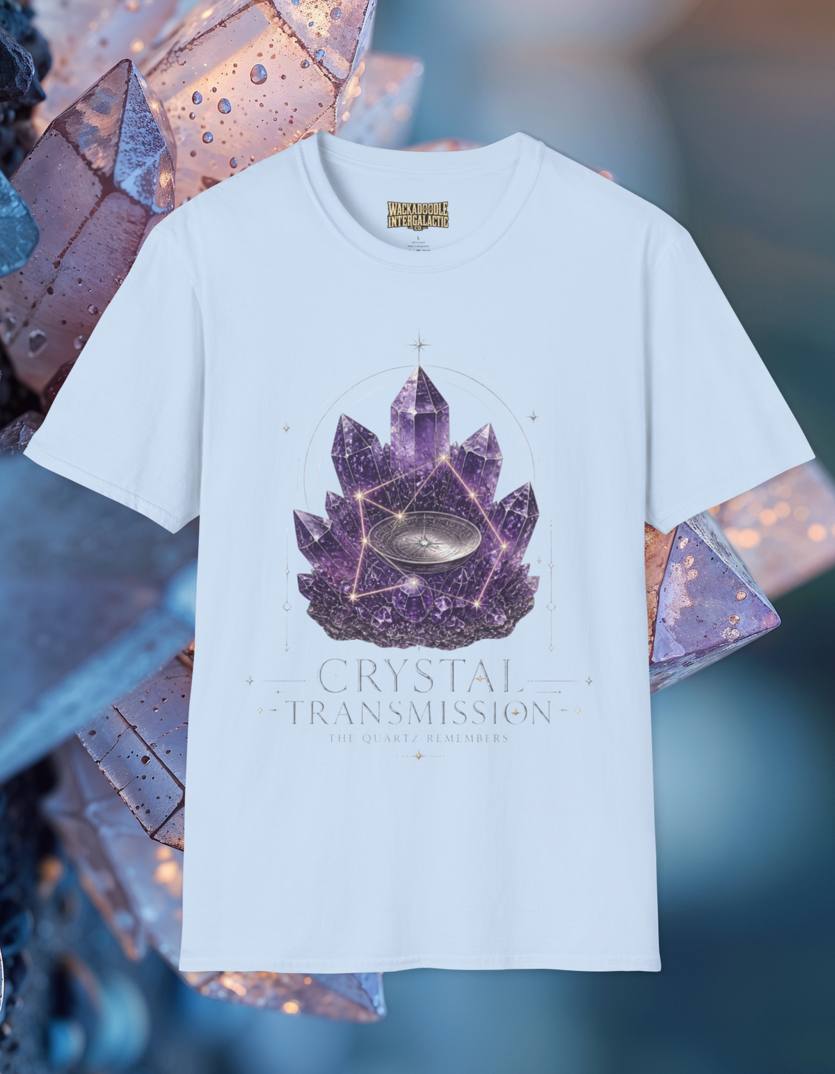 Crystal Dreamscape T-Shirt — Amethyst Lotus Galaxy Graphic