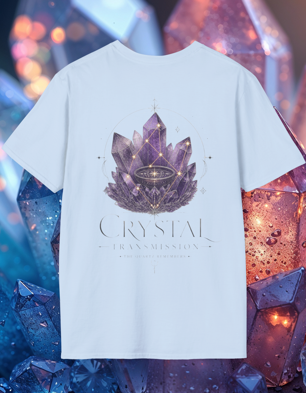 Crystal Dreamscape T-Shirt — Amethyst Lotus Galaxy Graphic