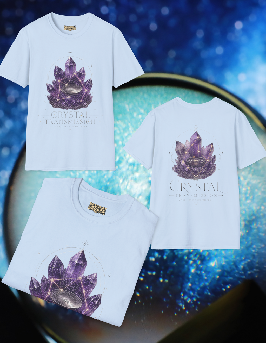 Crystal Dreamscape T-Shirt — Amethyst Lotus Galaxy Graphic