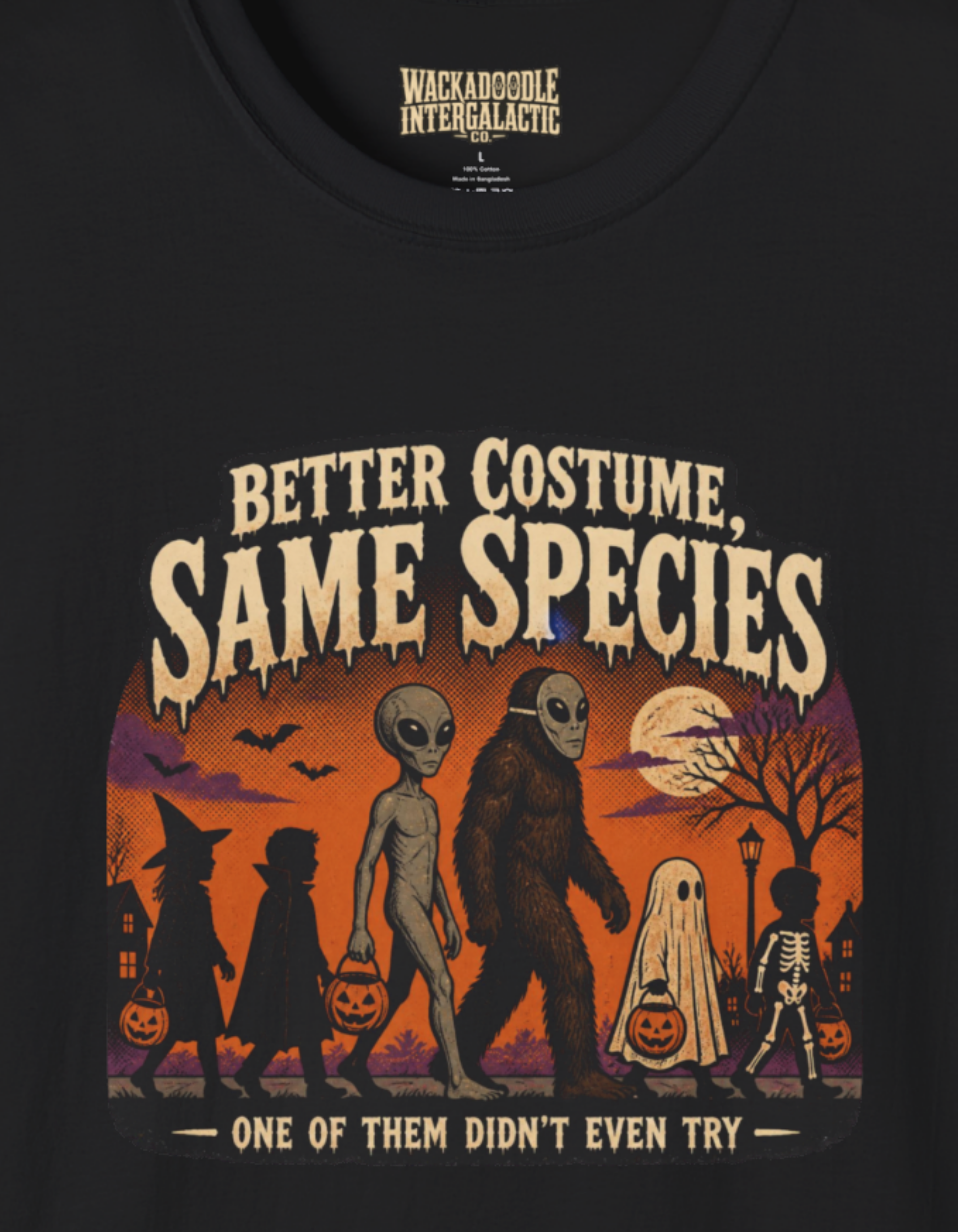 Same Species Halloween T-Shirt — "Better Costume, Same Species" Alien & Monster Graphic Tee