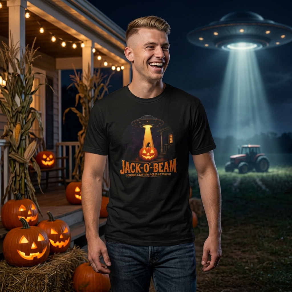 Jack-O-Beam Halloween T-Shirt — Pumpkin UFO Abduction Graphic Tee